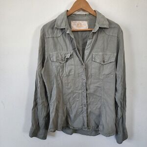 Womens Bella Dahl Green Tencil Shirt Large Long Sleeve Button Down